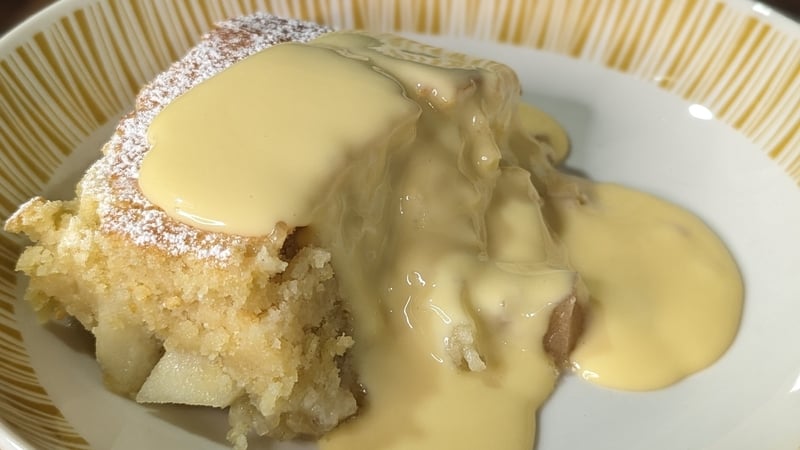 Shane's baked apple sponge with custard: Today