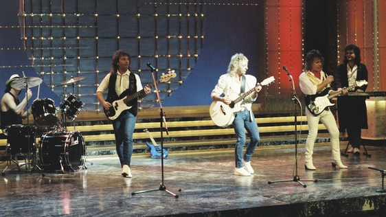 British group Smokie performing 'Living Next Door to Alice' at the Olympia Theatre in Dublin, 1989.