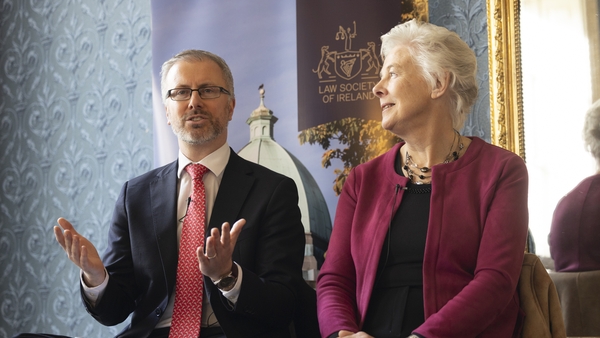 Minister for Integration Roderic O'Gorman with Chair of the Citizens Assembly on Gender Equality Catherine Day