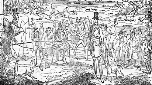 An athletic meeting in London in 1828 at which Robert Coates competed. Image: The Sportsman's Chronicle, High Life in London