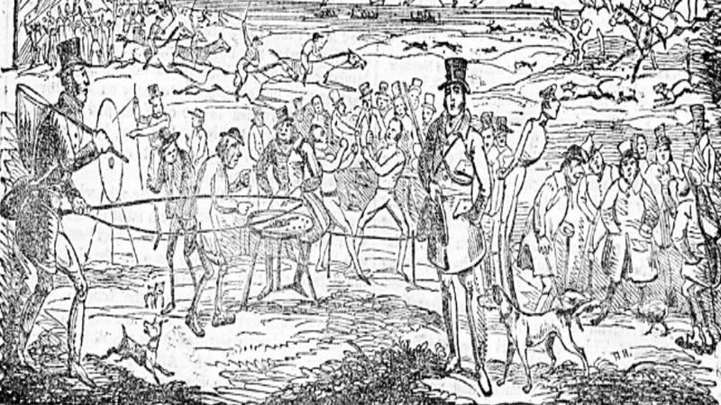 An athletic meeting in London in 1828 at which Robert Coates competed. Image: The Sportsman's Chronicle, High Life in London