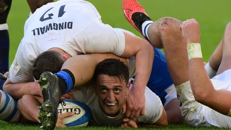 Alex Mitchell touches down for England's second try