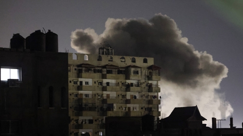 Smoke rises over buildings amid Israeli bombardment in Rafah
