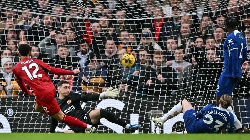 Matheus Cunha scoring the third Wolves goal
