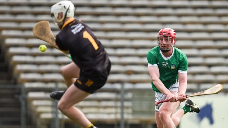 Tiernan Smyth prevents Limerick's Donnacha Ó Dálaigh scoring a goal