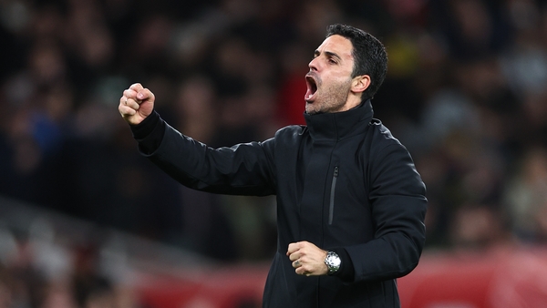 The Arsenal boss shows his delight at the final whistle