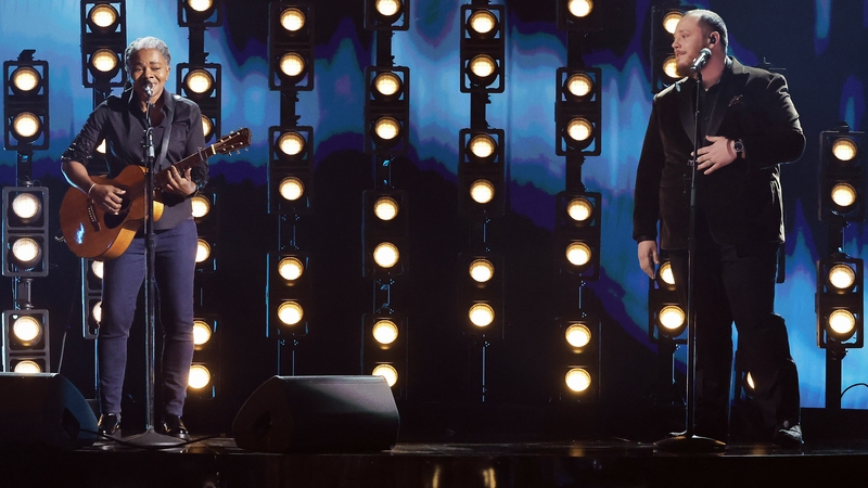 Tracy Chapman and Luke Combs on stage at the Grammys in LA on Sunday night