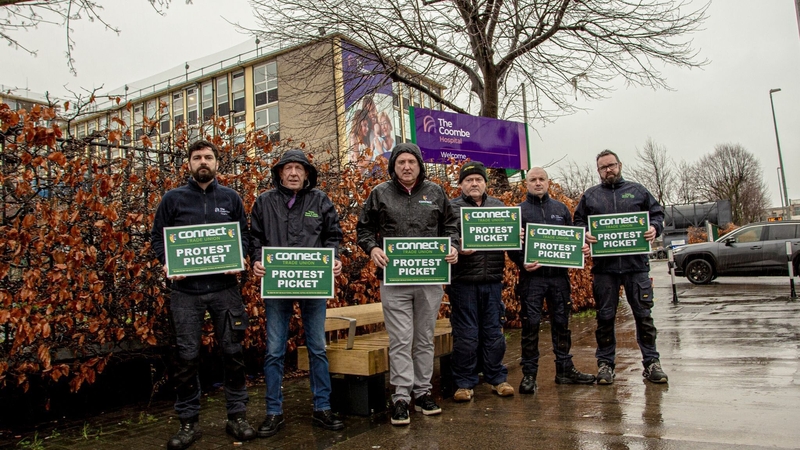Connect Trade Union members and Connect General Secretary, Paddy Kavanagh, protesting outside the Coombe Hospital in Dublin