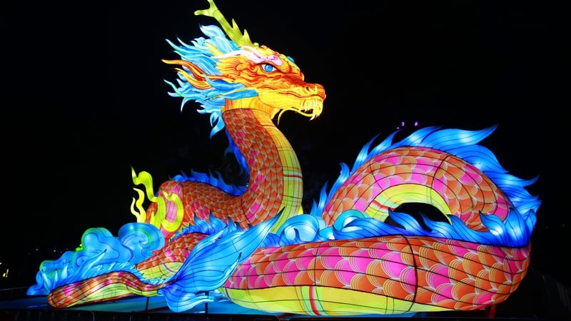 A dragon-shaped lantern to welcome the Chinese New Year, the Year of the Dragon, in Yichang, China. Photo: Zhao Zhijie/VCG via Getty Images