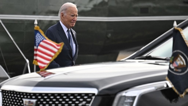 Joe Biden pictured as he arrived in Virginia today to speak at a conference