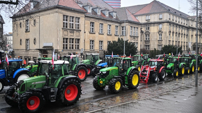 Polish farmers blocked roads in Poznan as a month-long general strike got underway