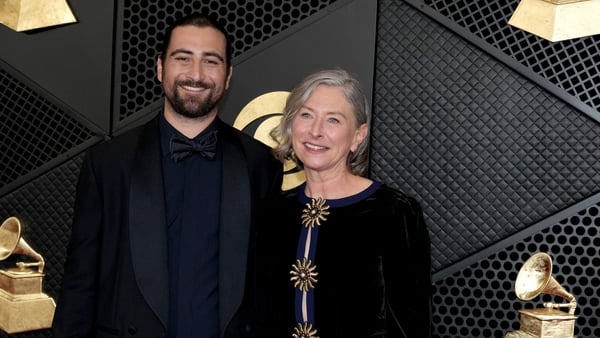 Noah Kahan and his mother Lauri Berkenkamp attend the 66th GRAMMY Awards at Crypto.com Arena in Los Angeles. (Photo by Jeff Kravitz/FilmMagic)