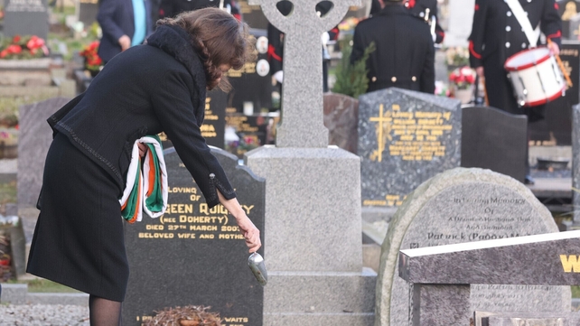 Finola Bruton in Rosske cemetry following the burial