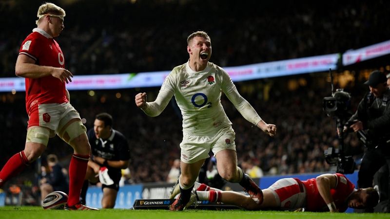 Fraser Dingwall celebrates his try, which brought England to within touching distance of Wales in their second-half comback