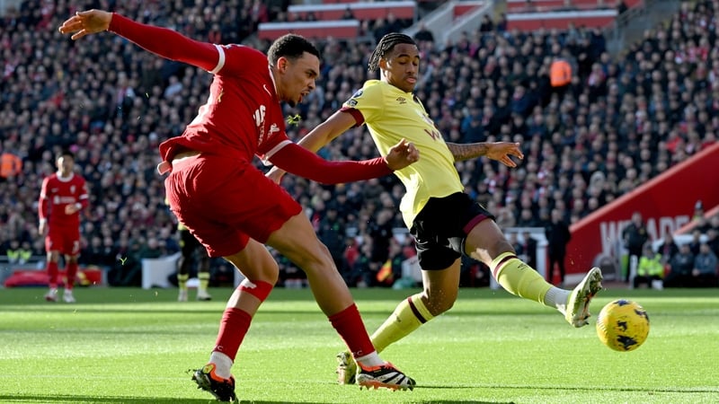 Trent Alexander-Arnold delivers a cross in the win over Burnley