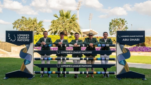 The Irish team of Denis Lynch, Mikey Pender, Richard Howley, Michael Blake (team manager) and Mark McAuley