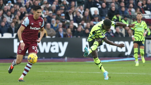 Bukayo Saka scores his side's fifth goal