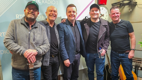 Aslan with new singer Lee Tomkins (second right) joined Oliver Callan on RTÉ Radio 1 on Monday