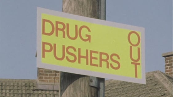 Drug pushers out sign in Crumlin, 1984.