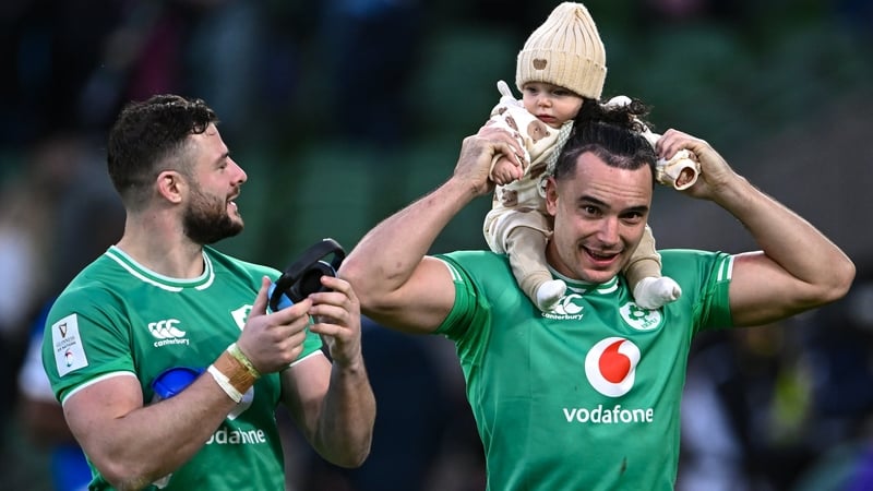 James Lowe with his son Nico after Ireland's win against Italy