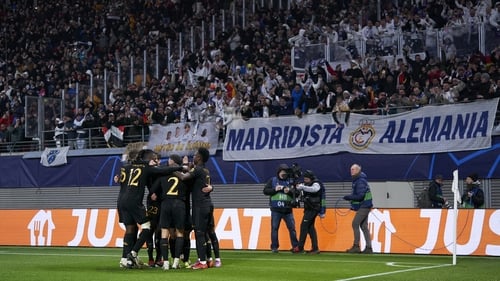 Real Madrid players celebrate Brahim Diaz's stunning winner