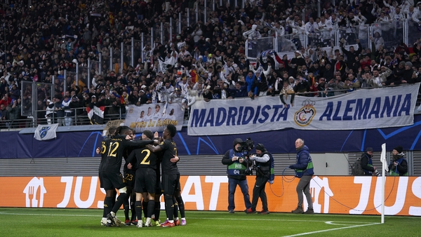 Real Madrid players celebrate Brahim Diaz's stunning winner