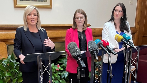 (L-R) Ministers Michelle O Neill, Caoimhe Archibald and Emma Little-Pengelly made the announcement