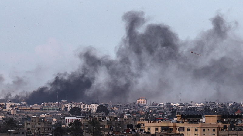 Smoke billows over Khan Yunis following Israeli bombardment