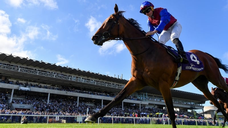 Luxembourg, with Ryan Moore up, on their way to winning the 2022 Royal Bahrain Irish Champion Stakes