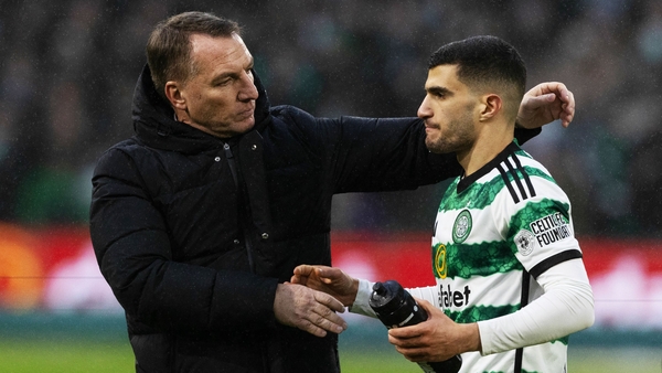 Liel Abada (R) and Celtic boss Brendan Rodgers