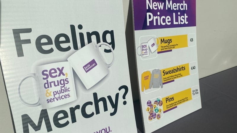 Posters for the merchandise stall at the Social Democrats national conference at UCD today