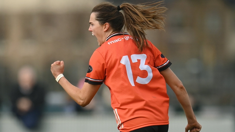 Aimee Mackin celebrates her goal for Armagh