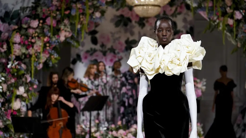 Models on the catwalk during the Richard Quinn show in the 1901 Ballroom at the Andaz Hotel, London, during London Fashion Week 2024 (Jordan Pettitt/PA)