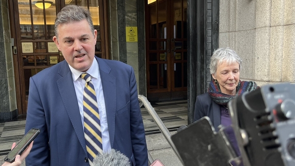 Kevin Bakhurst and Siún Ní Raghallaigh speaking after their meeting with the Minister for Media
