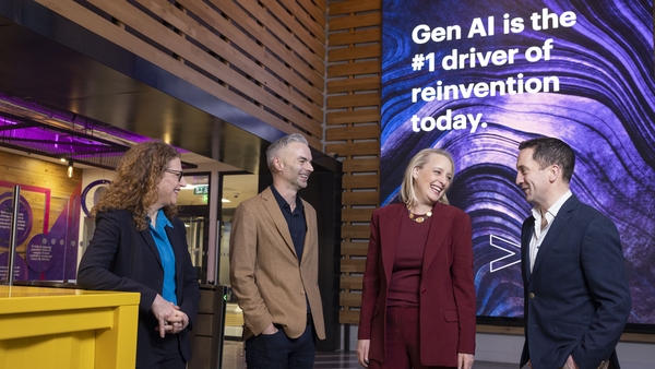 Hilary O'Meara, Managing director of Accenture Ireland, Enda King, Director of The Dock, Julie Sweet, CEO of Accenture and Denis Hannigan, Data and AI Practice Lead, Accenture in Ireland.