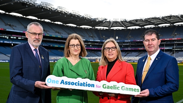 In attendance at the Croke Park update were Larry McCarthy, Hilda Breslin, Mary McAleese and Micheál Naughton
