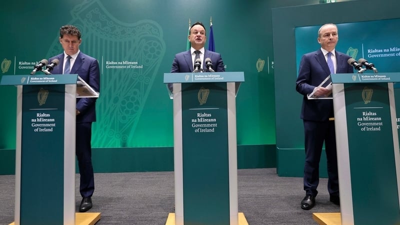Taoiseach Leo Varadkar, Tánaiste Micheál Martin and Minister Eamon Ryan making the funding announcement