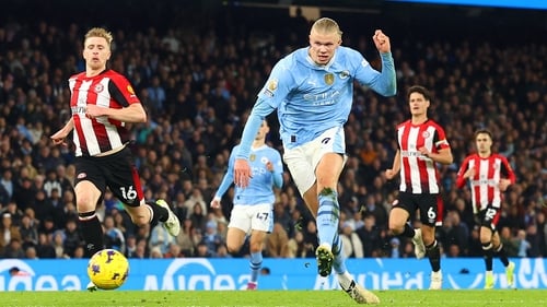 Haaland scoring what proved to be the winner against Brentford