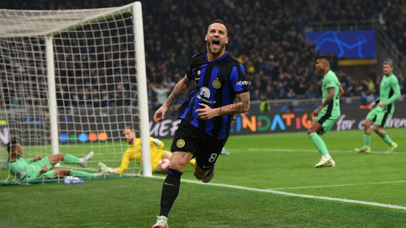 Marko Arnautovic celebrates the only goal of the game at the San Siro