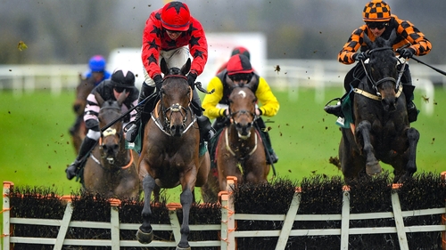 Hispanic Moon, with Darragh O'Keeffe up, jump the last on their way to winning