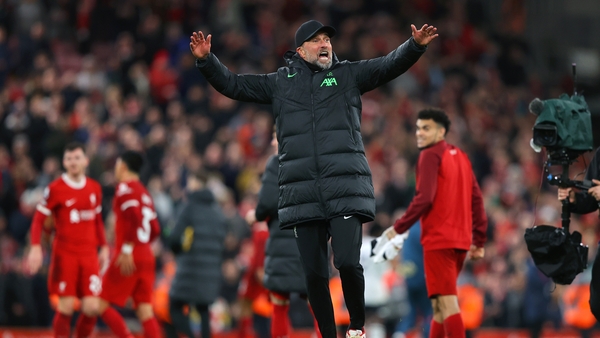Jurgen Klopp rallies the Anfield crowd after the game