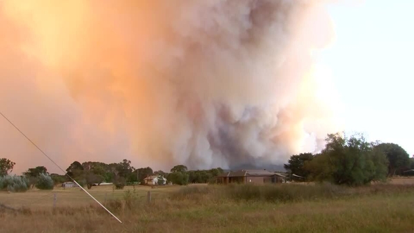 Roughly 50sq/km is ablaze northwest of Ballarat, while a similar area is also burning out of control further to the west