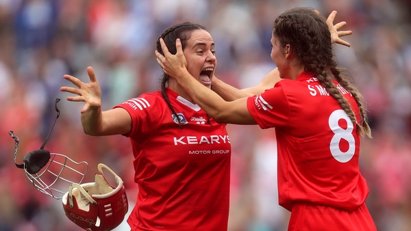 Fiona Keating and Saoirse McCarthy celebrate at the end of last year's All-Ireland camogie final