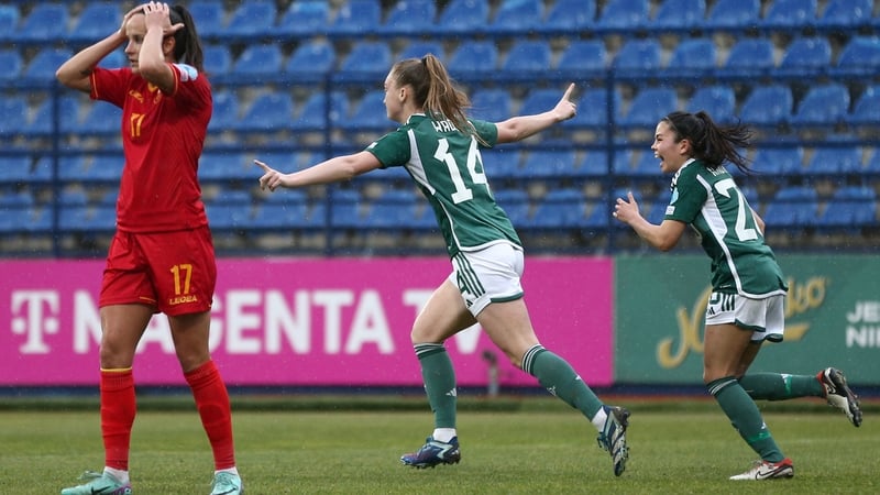 Lauren Wade celebrates breaking the deadlock in Podgorica