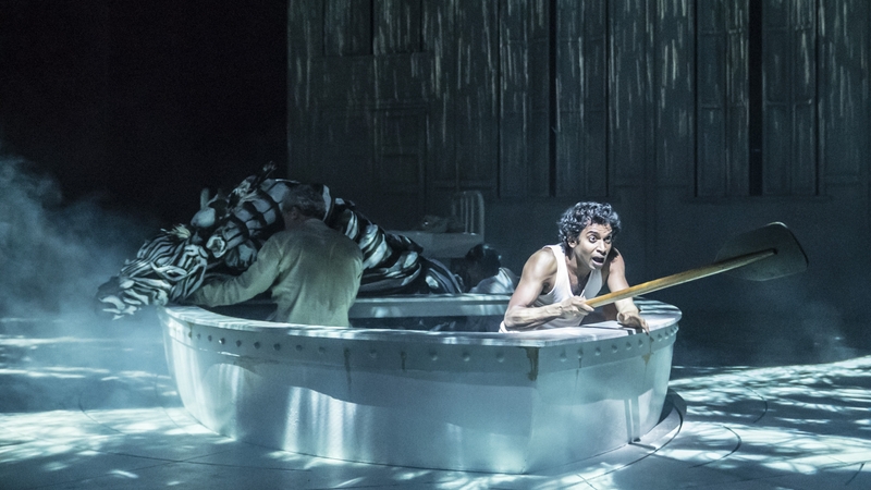 Black n White the Zebra and Hiran Abeysekera Pi in Life of Pi (Photo: Johan Persson)