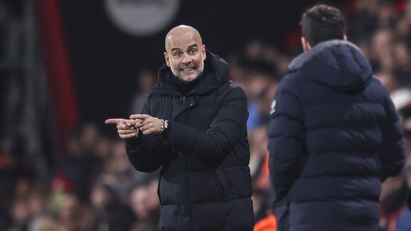 Pep Guardiola and Bournemouth boss Andoni Iraola on the sideline