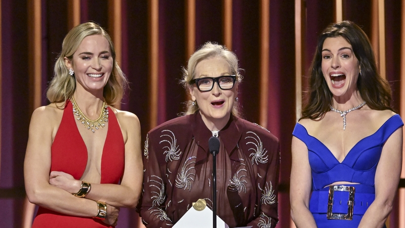 Emily Blunt, Meryl Streep and Anne Hathaway on stage during the SAG Awards