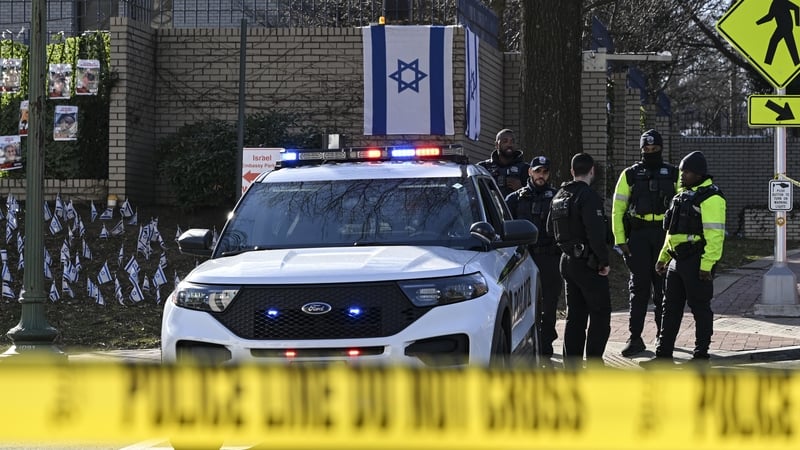 Police take security measures in the aftermath of the incident at the Israeli Embassy in Washington