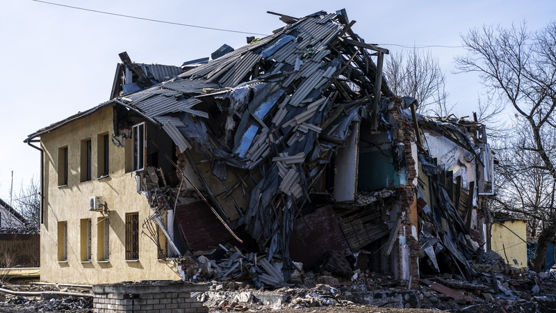 A destroyed house in Kurakhove in the Donetsk region of Ukraine yesterday