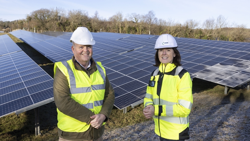 AIB CEO Colin Hunt and NTR CEO Rosheen McGuckian at the solar farm in Gorey in Co Wexford